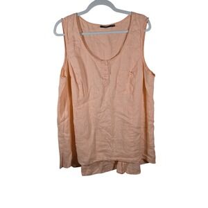 Premise Woman Peach 100% Linen Sleeveless Henley Top Plus Size 2X Pocket Blouse‎
